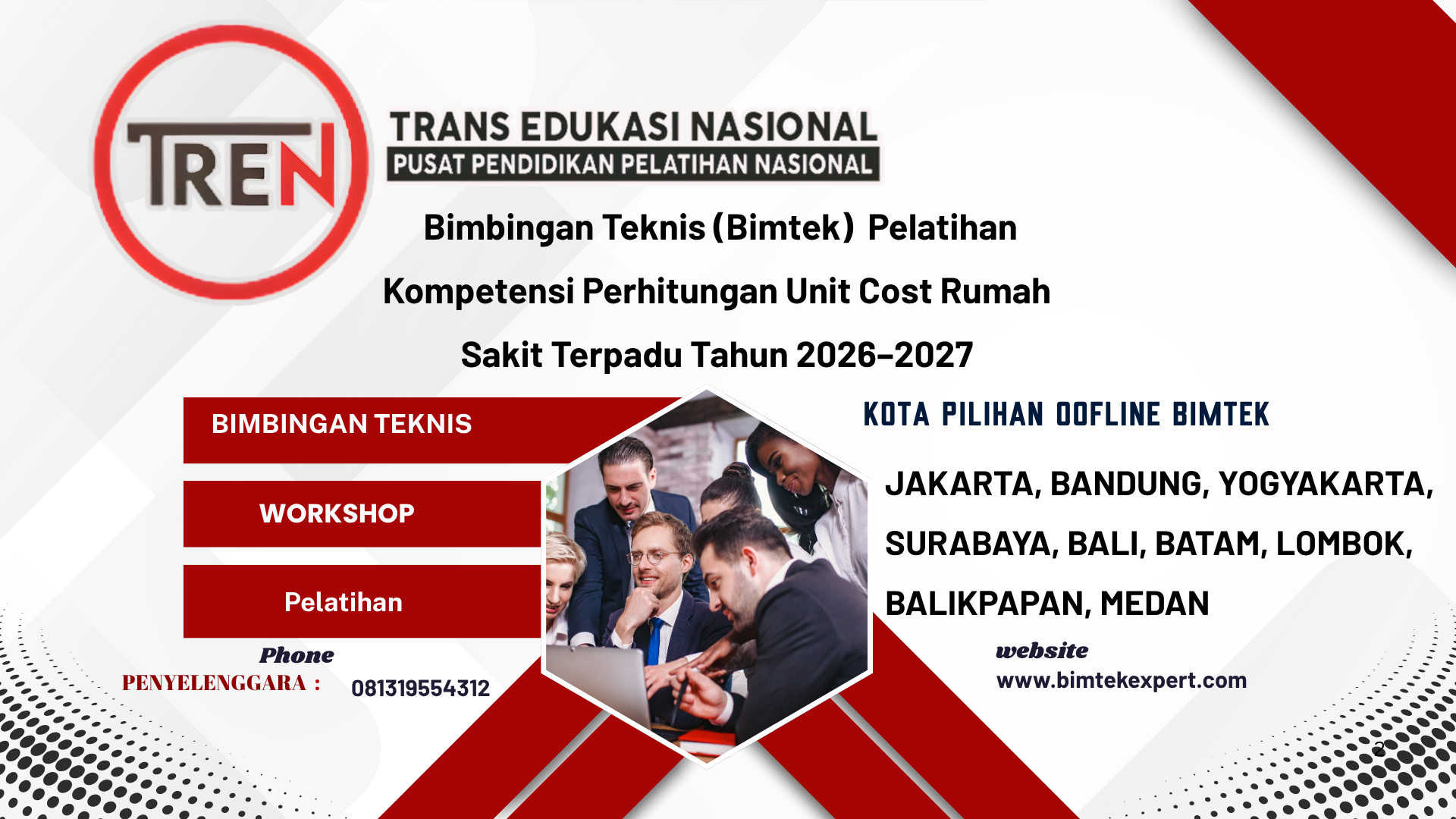 Jadwal Bimbingan Teknis (Bimtek) Pelatihan Kompetensi Perhitungan Unit Cost Rumah Sakit Terpadu Tahun 2026–2027