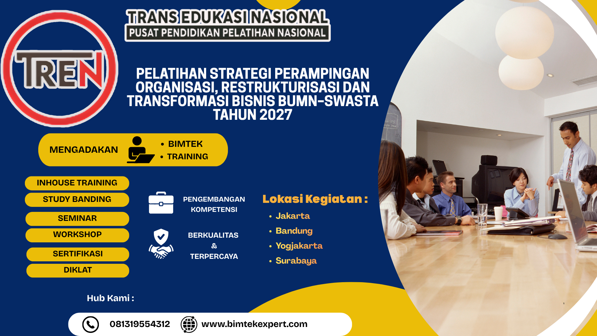 PELATIHAN STRATEGI PERAMPINGAN ORGANISASI, RESTRUKTURISASI DAN TRANSFORMASI BISNIS BUMN–SWASTA TAHUN 2027